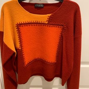 NWOT Frapp 100% wool rust red sweater with patchwork